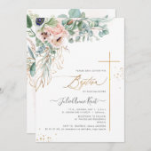 PixDezines H2赤面ホワイトアネモンスバプテスマ 招待状 (正面/裏面)