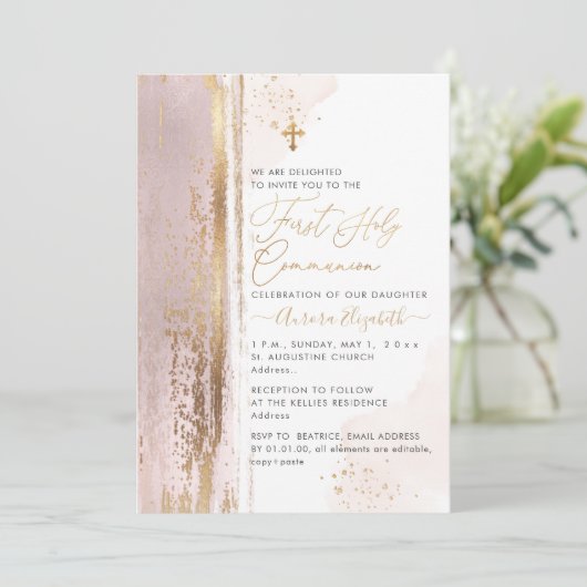 PixDezines H2赤面Pink First Holy Communion Invi 招待状 (スタンド正面)