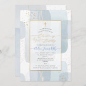 PixDezines H2青色《キリスト教》洗礼式や命名式+第1誕生日 招待状 (正面/裏面)