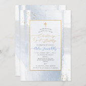 PixDezines H2青色《キリスト教》洗礼式や命名式+第2誕生日インビタ 招待状 (正面/裏面)