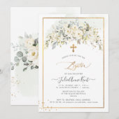 PixDezines H2 アラバスター ローズ 洗礼 招待状 (正面/裏面)