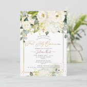 PixDezines H2 アルバスター ローズ ファースト ホーリー コミュニオン 招待状 (スタンド正面)