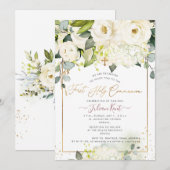 PixDezines H2 アルバスター ローズ ファースト ホーリー コミュニオン 招待状 (正面/裏面)