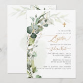 PixDezines H2 グリーン チャイルドバプテスマ 招待状 (正面/裏面)