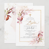 PixDezines H2 ダスティピンクガム ユーカリ 洗礼式 招待状 (正面/裏面)