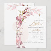 PixDezines H2 ダスティーブルーシュガーレモン フォリアージ 洗礼 招待状 (正面/裏面)