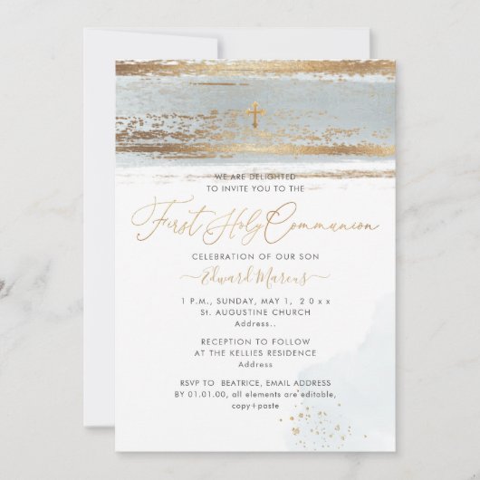 PixDezines H2 ダスティーブルー 初の聖体拝領 招待状 (正面)