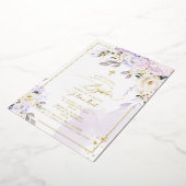 PixDezines H2 ハイドレンジアとクリーム色のバラの洗礼 フォイル 箔招待状 (回転した状態)