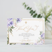 PixDezines H2 パープルのバラの聖体拝領感謝 招待状 (スタンド正面)