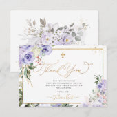 PixDezines H2 パープルのバラの聖体拝領感謝 招待状 (正面/裏面)