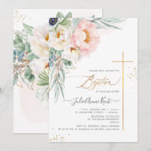 PixDezines H2 ブラッシュホワイト＋ブラッシュ ピオニー 洗礼 招待状 (正面/裏面)