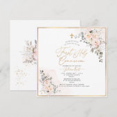 PixDezines H2 ブラッシュローズのファーストホーリーコミュニオン 招待状 (正面/裏面)