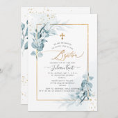 PixDezines H2 ブルー ユーカリ 洗礼 招待状 (正面/裏面)