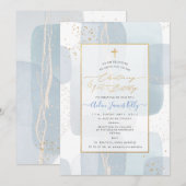 PixDezines H2 ブルー 誕生会+1歳誕生日 招待状 (正面/裏面)