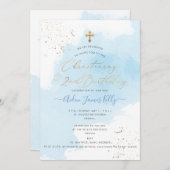 PixDezines H2 ブルー 誕生記念+2歳誕生日 招待状 (正面/裏面)