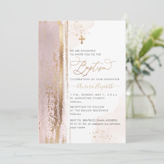 PixDezines H2 ボールド ピンク 洗礼 招待状 (スタンド正面)