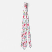 PixDezines H2 春の花 ピンク レッド ダスティーブルー ネクタイ (正面)