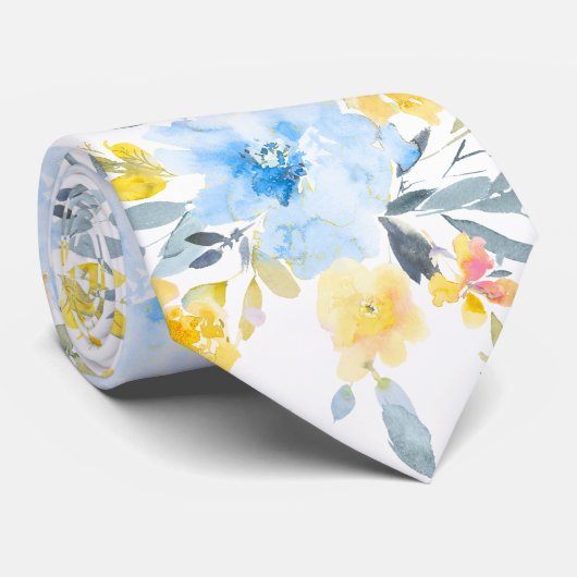 PixDezines H2 春の花 黄色い青いバラ ネクタイ (ロール)