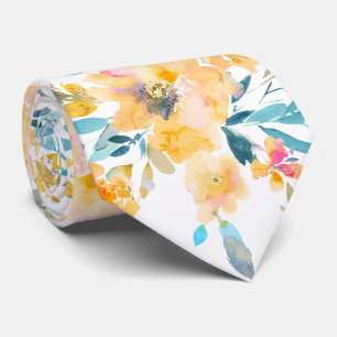 PixDezines H2 春の花 黄色のバラ ネクタイ
