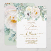 PixDezines H2 白い牡丹とアネモネのブライダルシャワー 招待状 (正面/裏面)
