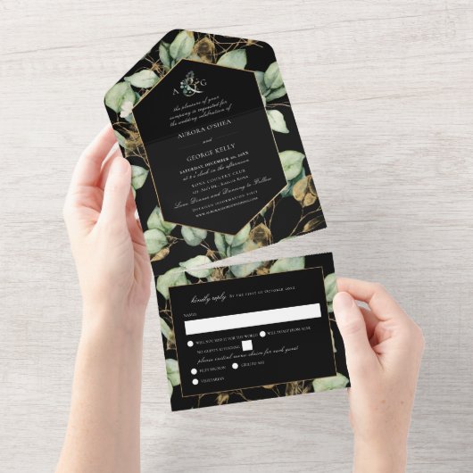 PixDezines H2 素朴 Gum EucalyptusとRSVP オールインワン招待状 (貼ってはがせる)