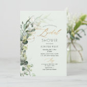 PixDezines H2 緑豊かなゴールド ユーカリ ブライダルシャワー 招待状 (スタンド正面)
