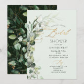 PixDezines H2 緑豊かなゴールド ユーカリ ブライダルシャワー 招待状 (正面/裏面)