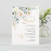 PixDezines H2 緑豊かなゴールド ユーカリ ブライダルシャワー 招待状 (スタンド正面)