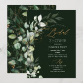 PixDezines H2 緑豊かなゴールド ユーカリ ブライダルシャワー 招待状 (正面/裏面)
