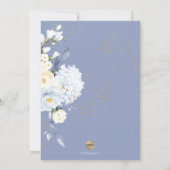 PixDezines H2 青いハイドレンジアとクリーム色のバラの洗礼 招待状 (裏面)