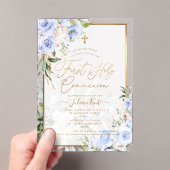 PixDezines H2 Blue Roses First Holy Communion アクリル招待状 (インサイチュ (ポータブル))