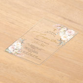 PixDezines H2 Blush Cream Roses Confirmation アクリル招待状 (レイダウン)
