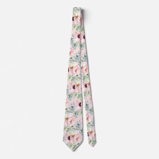 PixDezines H2 Blush Peonies Anemonies Eucalyptus ネクタイ (正面)