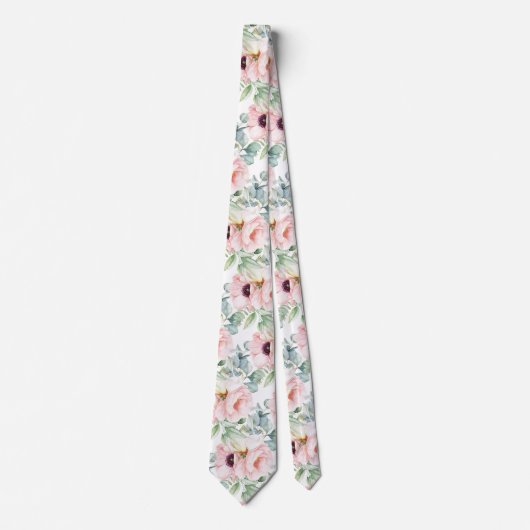 PixDezines H2 Blush Peonies Anemonies Eucalyptus ネクタイ (正面)