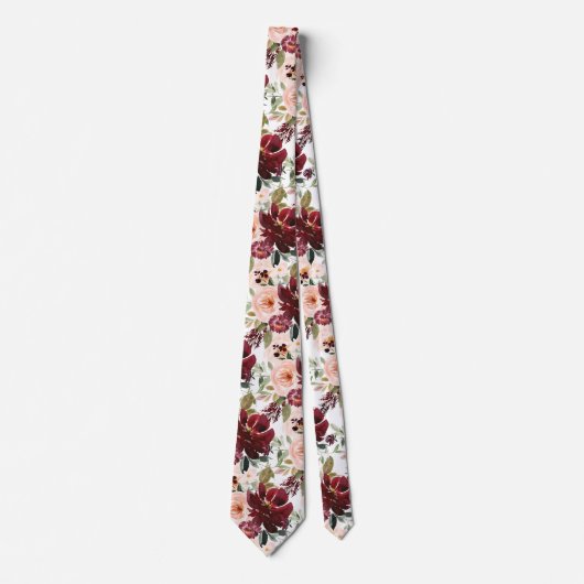PixDezines H2 Blush Pink Burgundy Flowers  ネクタイ (正面)