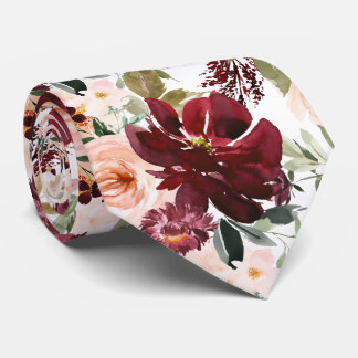 PixDezines H2 Blush Pink Burgundy Flowers ネクタイ