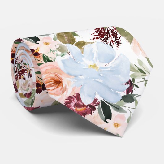 PixDezines H2 Blush Pink Dusty Blue Flowers ネクタイ (ロール)