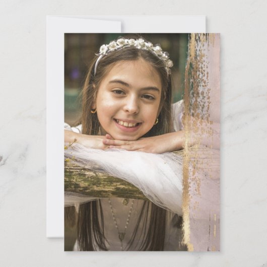 PixDezines H2 Blush Pink First Holy Communion Invi 招待状 (裏面)