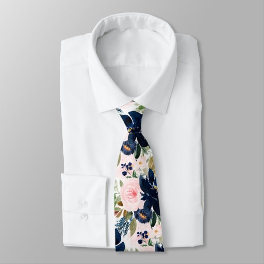 PixDezines H2 Blush Pink Navy Flowers  ネクタイ (タイ)
