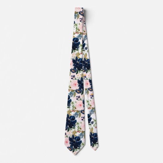 PixDezines H2 Blush Pink Navy Flowers  ネクタイ (正面)