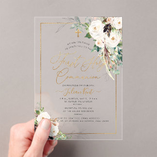 PixDezines H2 Blush Roses First Holy Communion アクリル招待状