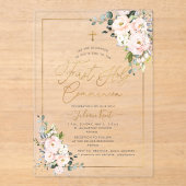 PixDezines H2 Blush Roses First Holy Communion  In アクリル招待状 (正面)