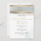 PixDezines H2 Dusty Blue First Holy Communion 招待状 (正面)