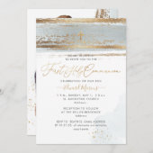 PixDezines H2 Dusty Blue First Holy Communion 招待状 (正面/裏面)