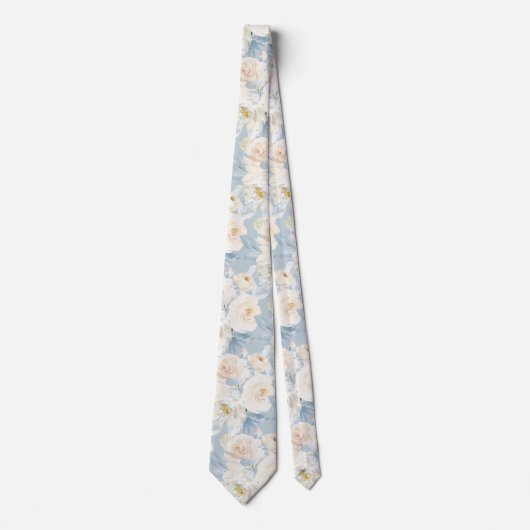 PixDezines H2 Dusty Blue Roses ネクタイ (正面)