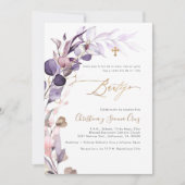 PixDezines H2 Dusty Purple Gum Eucalyptus Bautizo 招待状 (正面)