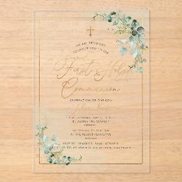 PixDezines H2 Eucalyptus First Holy Communion Invi アクリル招待状