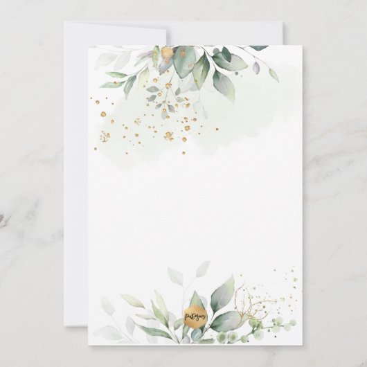PixDezines H2 Green Gold Eucalyptus Baptism 招待状 (裏面)