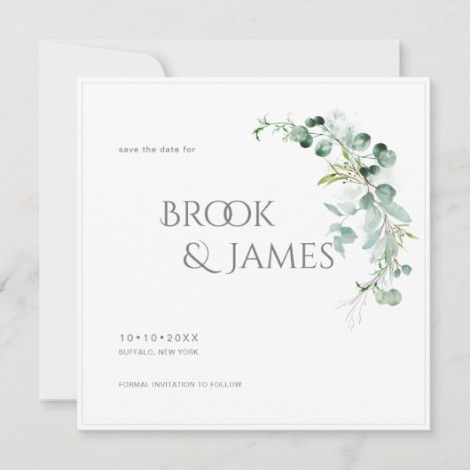 PixDezines H2 Greenery Eucalyptus日付を保存 セーブザデート (正面)