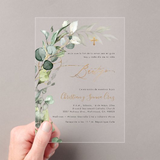 PixDezines H2 Greenery Gum Foliage Bautizo アクリル招待状 (インサイチュ (ポータブル))